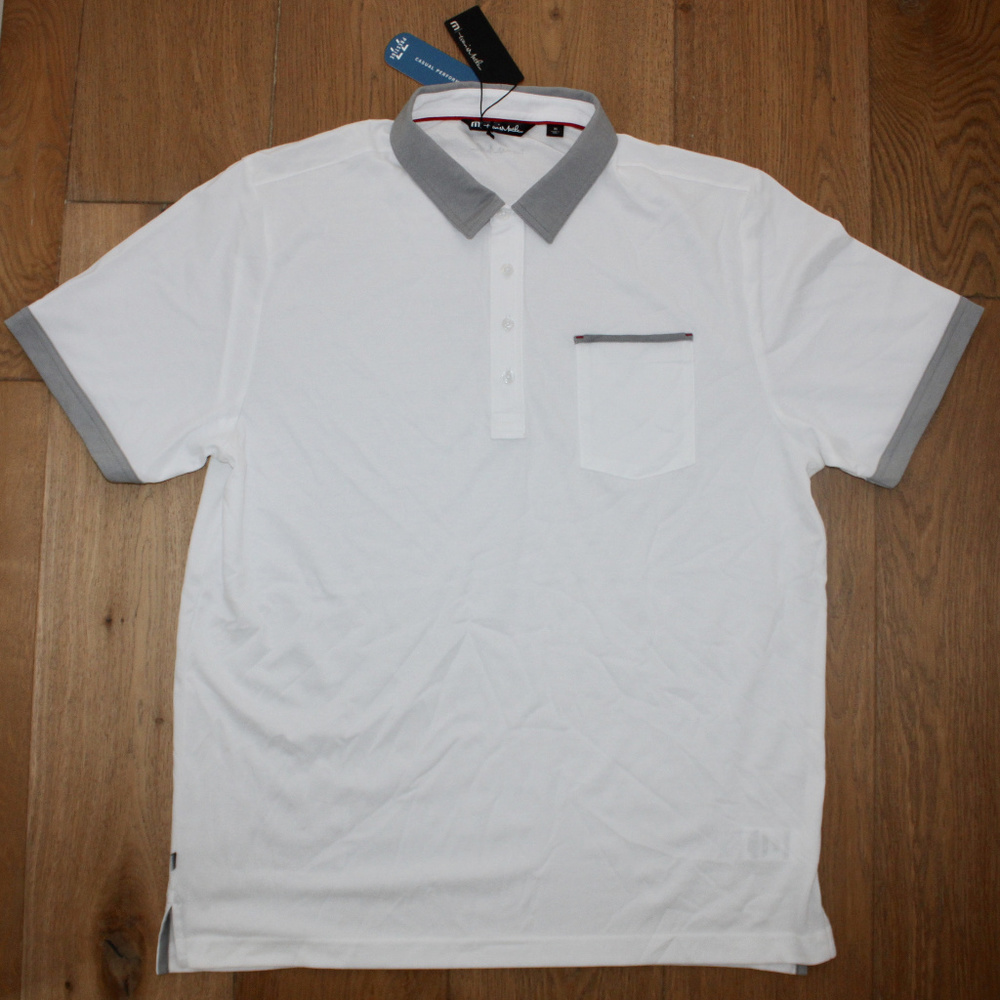 Travis Mathew Men's XL White Gray Polo with Pocket
